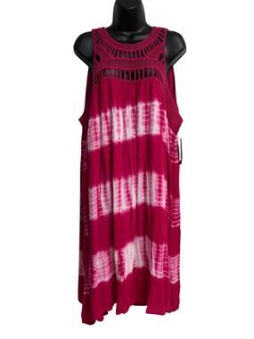 Mlle Gabriella Womens 2X Pink White Tie Dye Tunic Dress Crochet Neck Summer New